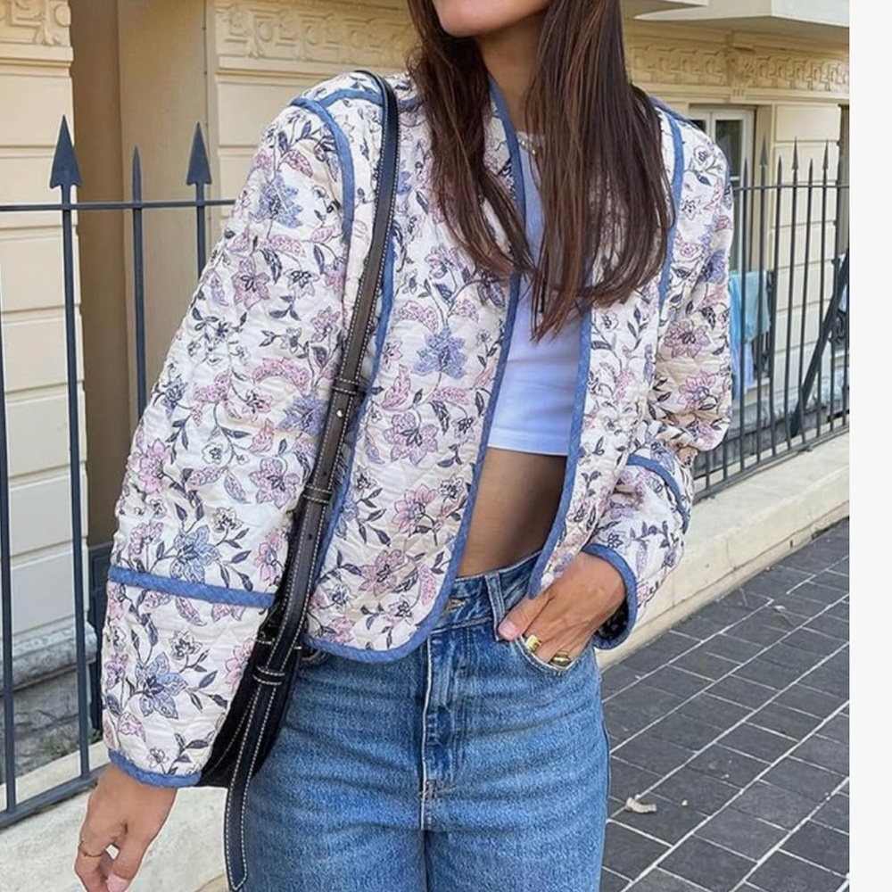 Floral Quilted Cropped Jacket - Reversible M/L